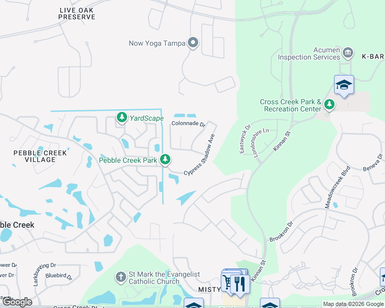 map of restaurants, bars, coffee shops, grocery stores, and more near 9910 Colonnade Drive in Tampa