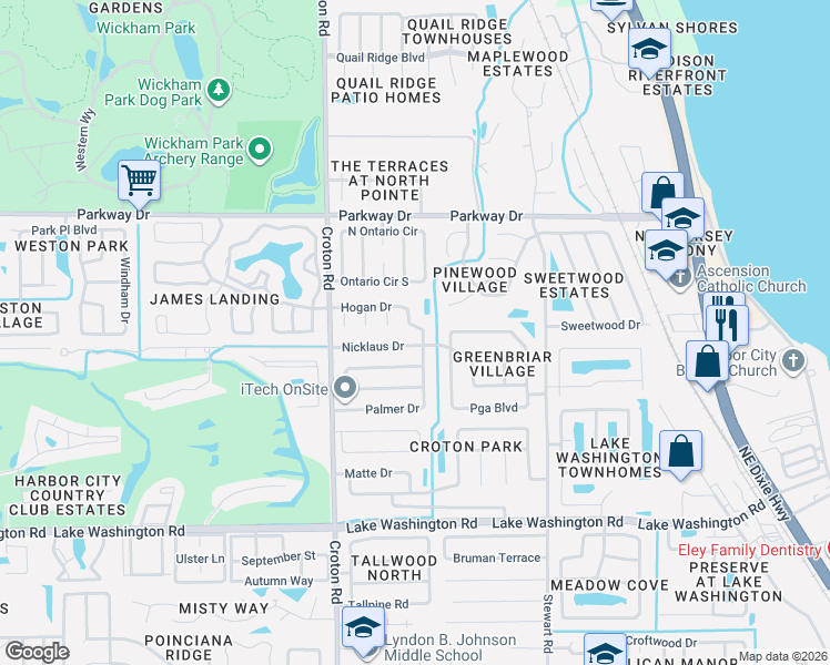 map of restaurants, bars, coffee shops, grocery stores, and more near 2842 Laura Baugh Drive in Melbourne