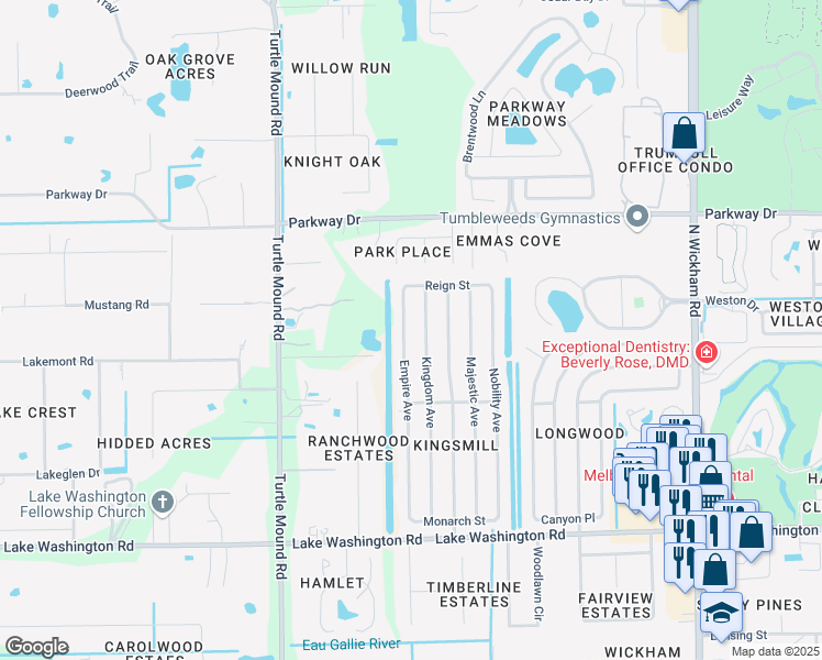 map of restaurants, bars, coffee shops, grocery stores, and more near 2739 Empire Avenue in Melbourne