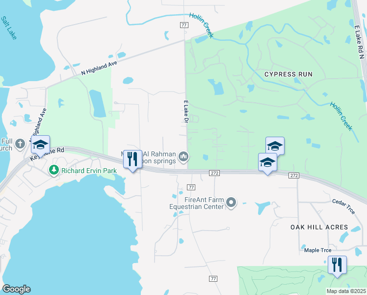 map of restaurants, bars, coffee shops, grocery stores, and more near 255 East Lake Drive in Tarpon Springs