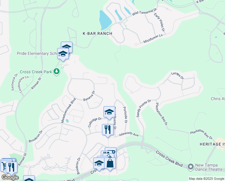 map of restaurants, bars, coffee shops, grocery stores, and more near 18224 Portside Street in Tampa