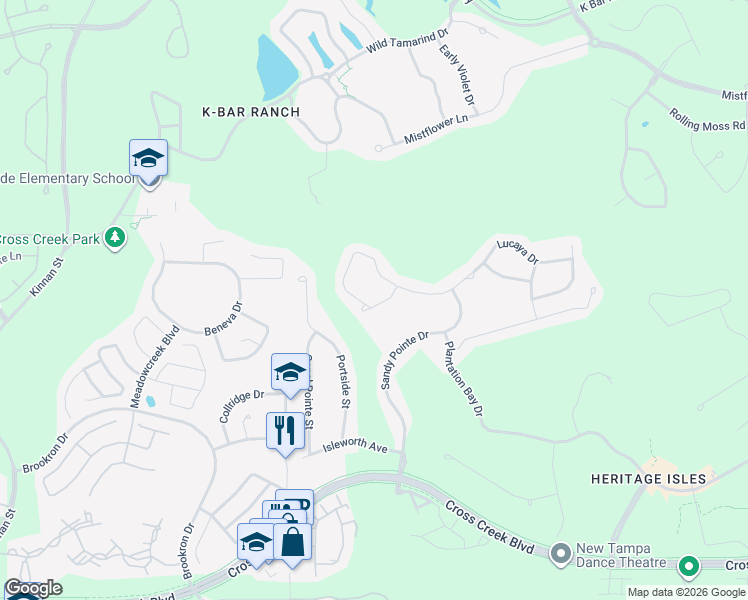 map of restaurants, bars, coffee shops, grocery stores, and more near 10415 Lucaya Drive in Tampa