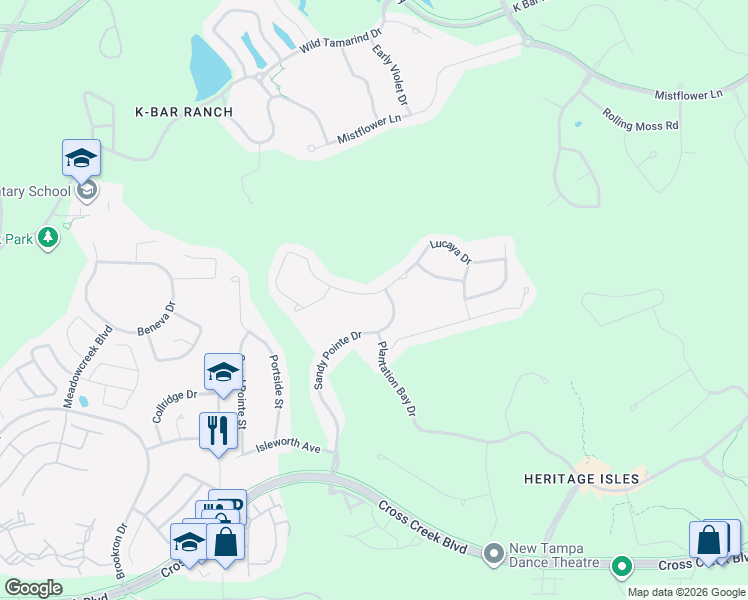 map of restaurants, bars, coffee shops, grocery stores, and more near 10517 Lucaya Drive in Tampa