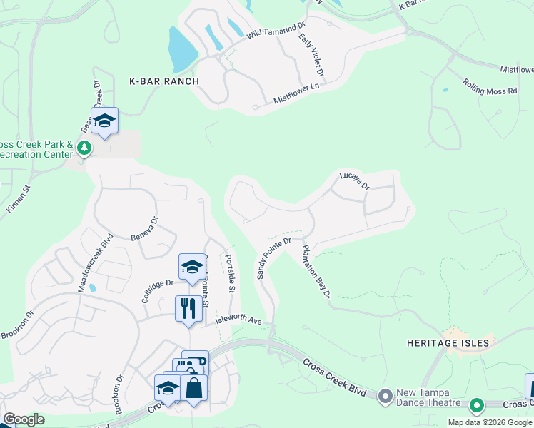 map of restaurants, bars, coffee shops, grocery stores, and more near 10406 Lucaya Drive in Tampa