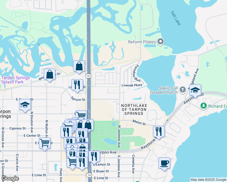 map of restaurants, bars, coffee shops, grocery stores, and more near 1159 East Rohe Street in Tarpon Springs