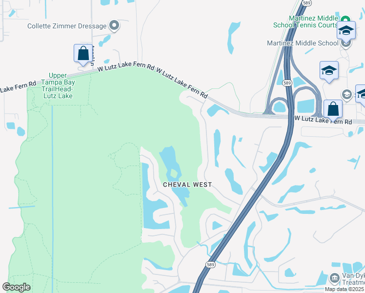 map of restaurants, bars, coffee shops, grocery stores, and more near 19016 Saint Laurent Drive in Lutz
