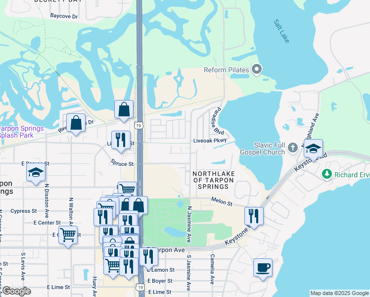 map of restaurants, bars, coffee shops, grocery stores, and more near 1159 East Rohe Street in Tarpon Springs