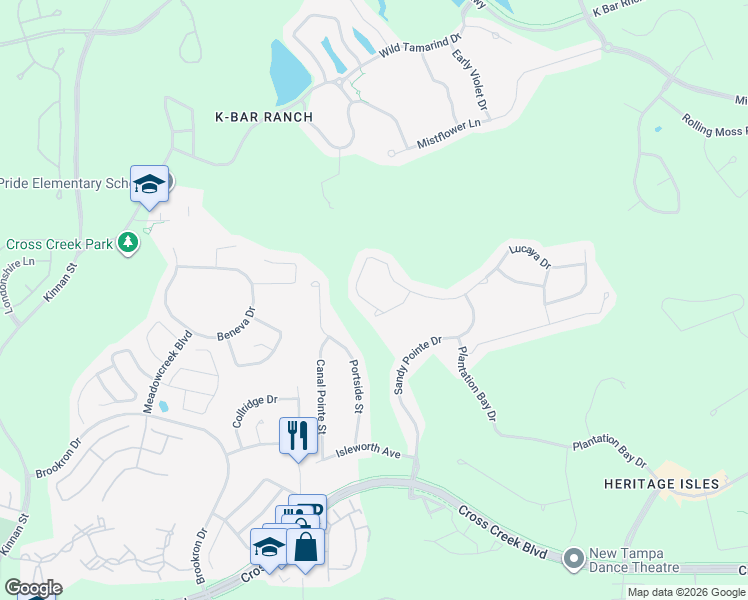 map of restaurants, bars, coffee shops, grocery stores, and more near 10421 Lucaya Drive in Tampa