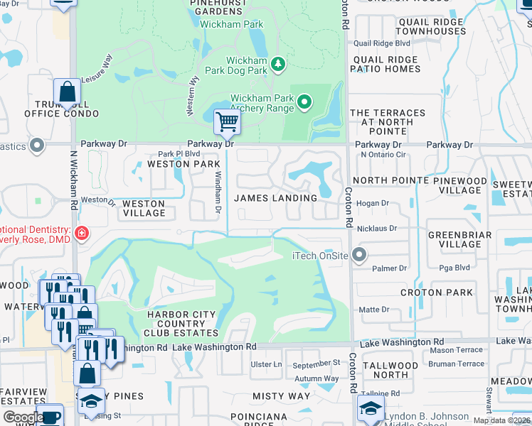 map of restaurants, bars, coffee shops, grocery stores, and more near 2580 Alicia Lane in Melbourne