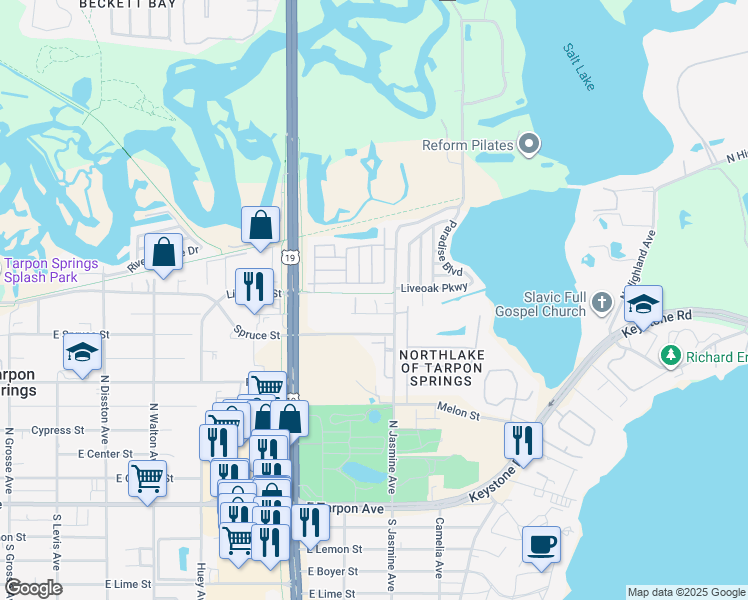map of restaurants, bars, coffee shops, grocery stores, and more near 1159 East Rohe Street in Tarpon Springs