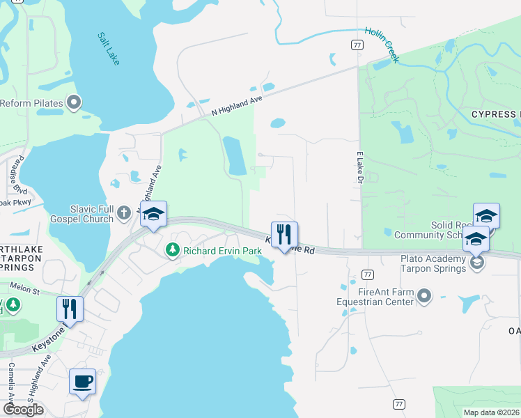 map of restaurants, bars, coffee shops, grocery stores, and more near 2271 Keystone Road in Tarpon Springs