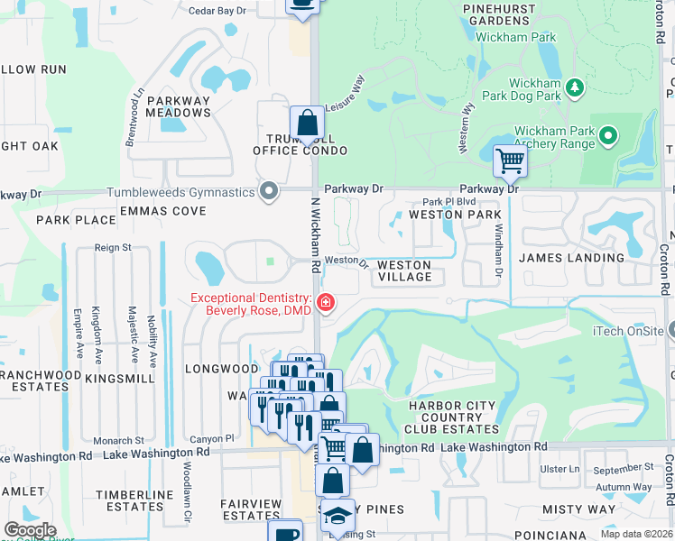 map of restaurants, bars, coffee shops, grocery stores, and more near 2965 Kemblewick Drive in Melbourne