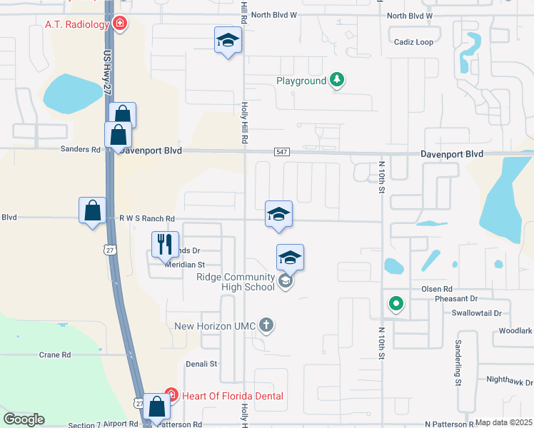 map of restaurants, bars, coffee shops, grocery stores, and more near 621 Disa Drive in Davenport