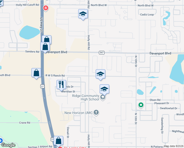 map of restaurants, bars, coffee shops, grocery stores, and more near 461 Disa Drive in Davenport