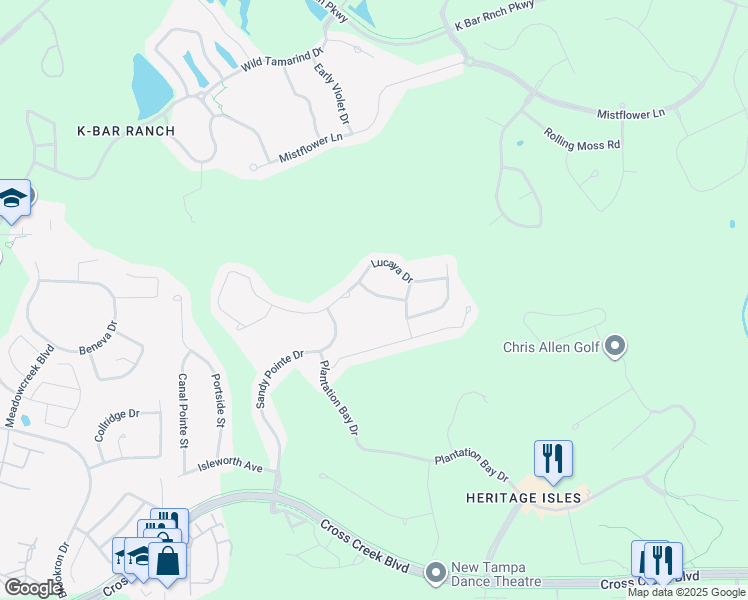 map of restaurants, bars, coffee shops, grocery stores, and more near 10603 Lucaya Drive in Tampa