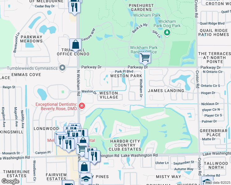 map of restaurants, bars, coffee shops, grocery stores, and more near 2668 Lowell Circle in Melbourne