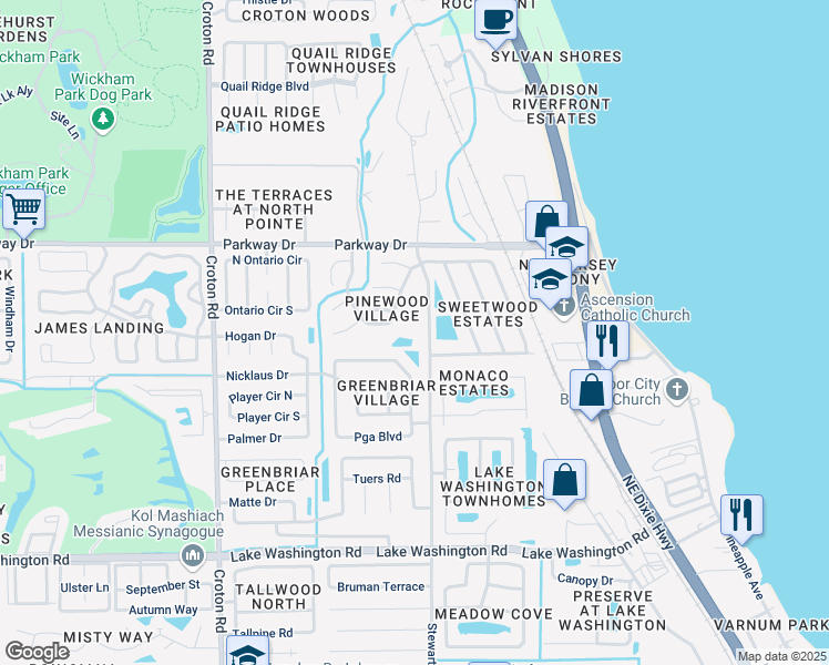 map of restaurants, bars, coffee shops, grocery stores, and more near 2975 Thrush Drive in Melbourne