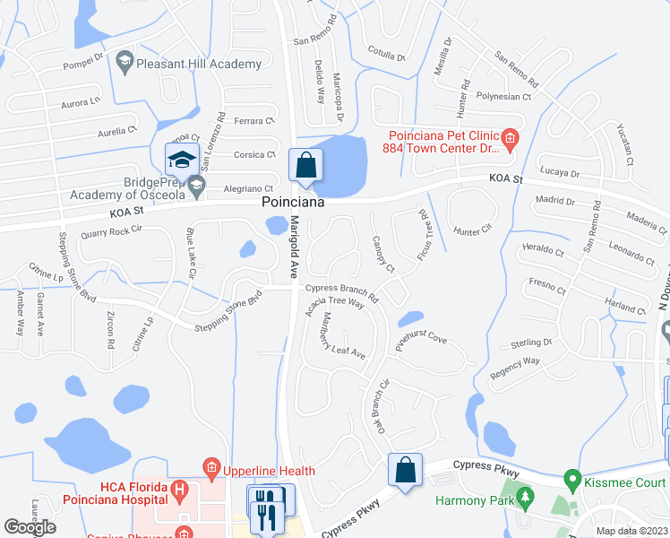 map of restaurants, bars, coffee shops, grocery stores, and more near 4495 Maple Chase Trail in Kissimmee