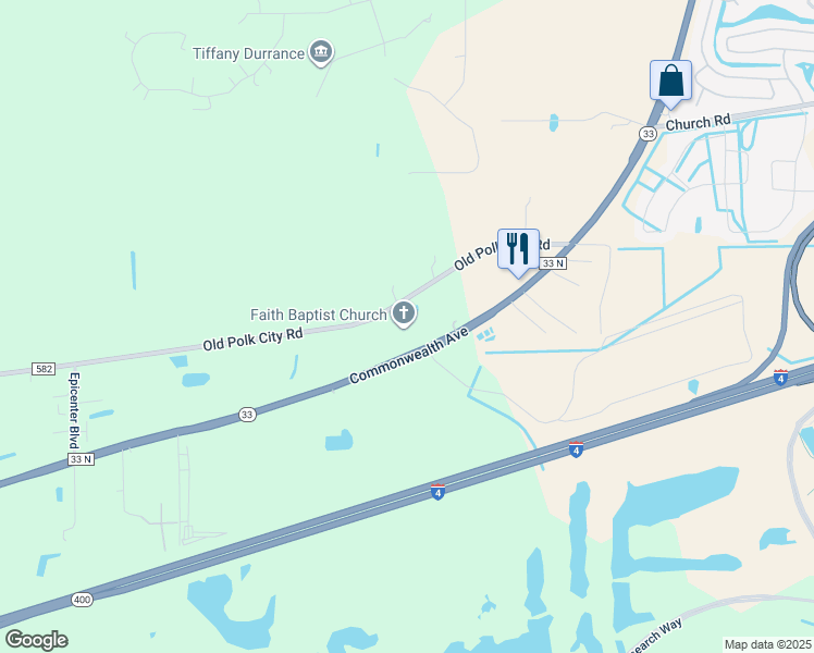 map of restaurants, bars, coffee shops, grocery stores, and more near 4400-4408 Old Polk City Road in Polk City