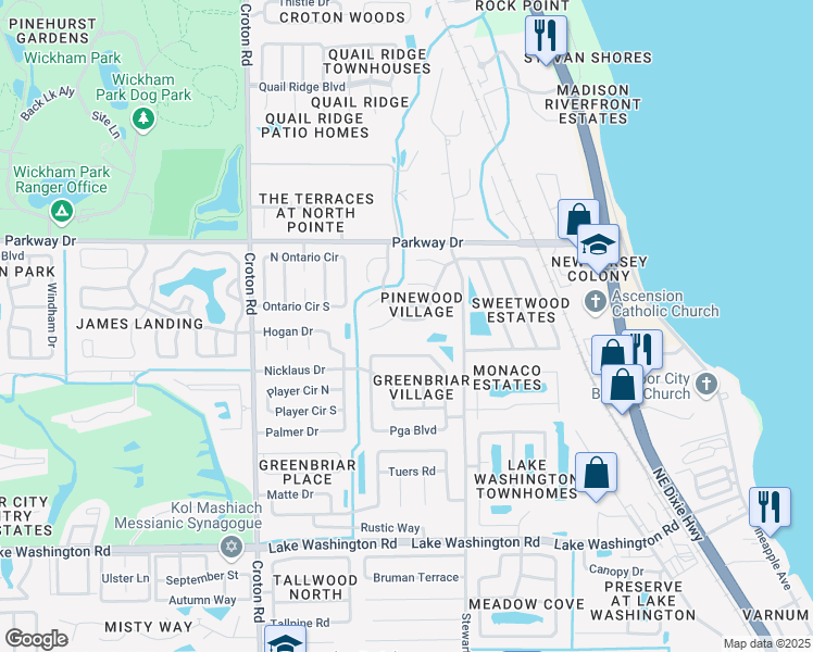 map of restaurants, bars, coffee shops, grocery stores, and more near 1693 Owl Lane in Melbourne