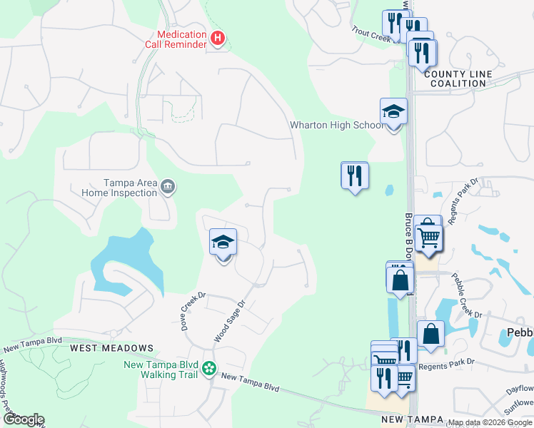 map of restaurants, bars, coffee shops, grocery stores, and more near 19147 Lake Audubon Drive in Tampa