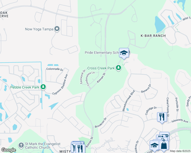 map of restaurants, bars, coffee shops, grocery stores, and more near 18309 Eastwyck Drive in Tampa