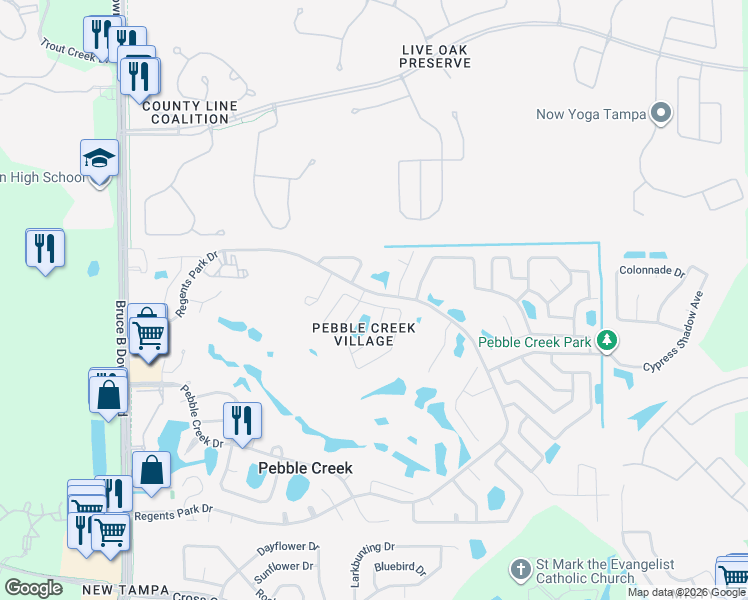 map of restaurants, bars, coffee shops, grocery stores, and more near 9639 Norchester Circle in Tampa