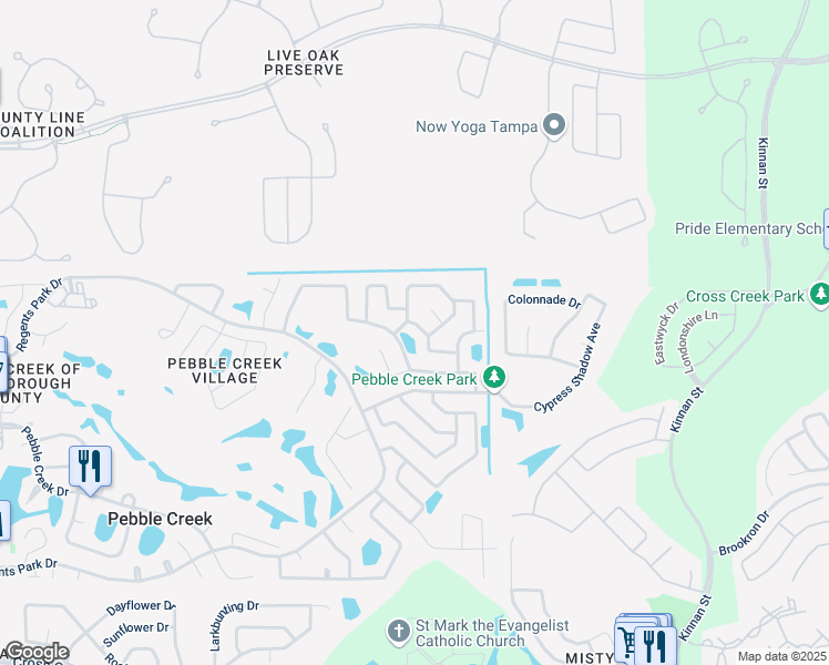 map of restaurants, bars, coffee shops, grocery stores, and more near 18504 Otterwood Avenue in Tampa