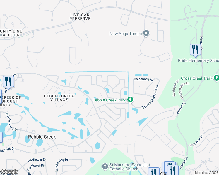 map of restaurants, bars, coffee shops, grocery stores, and more near 18504 Otterwood Avenue in Tampa