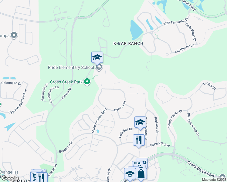 map of restaurants, bars, coffee shops, grocery stores, and more near 10602 Beneva Drive in Tampa