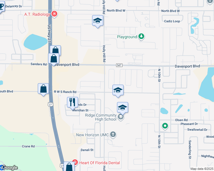 map of restaurants, bars, coffee shops, grocery stores, and more near 461 Disa Drive in Davenport