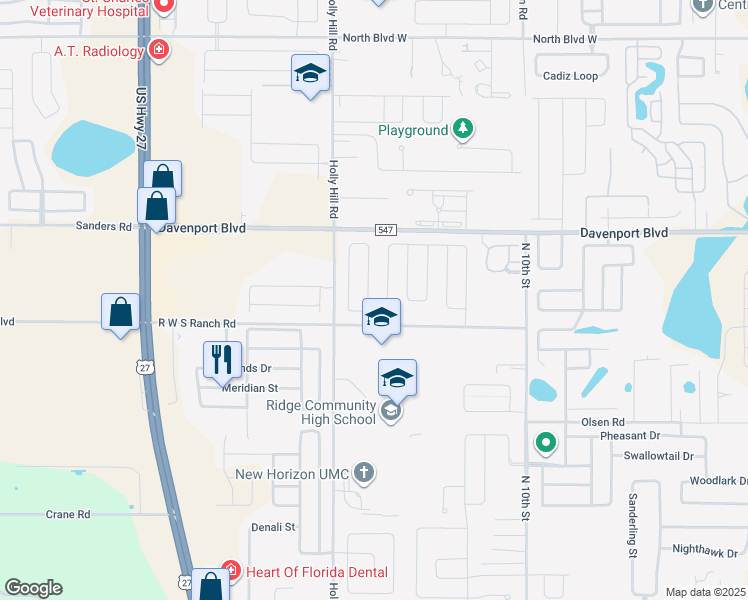 map of restaurants, bars, coffee shops, grocery stores, and more near 621 Disa Drive in Davenport