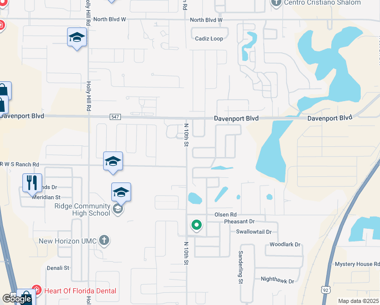 map of restaurants, bars, coffee shops, grocery stores, and more near 225 Highland Meadows Avenue in Davenport