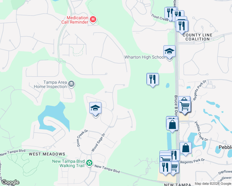 map of restaurants, bars, coffee shops, grocery stores, and more near 19147 Lake Audubon Drive in Tampa