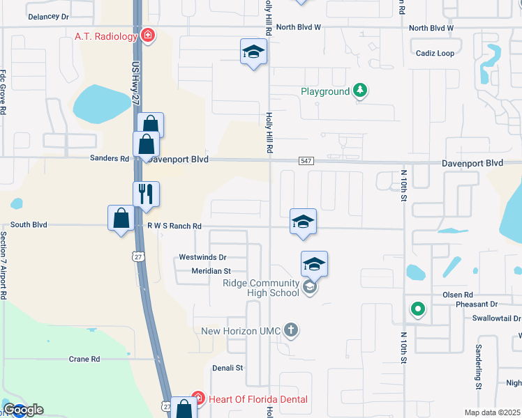 map of restaurants, bars, coffee shops, grocery stores, and more near 461 Disa Drive in Davenport