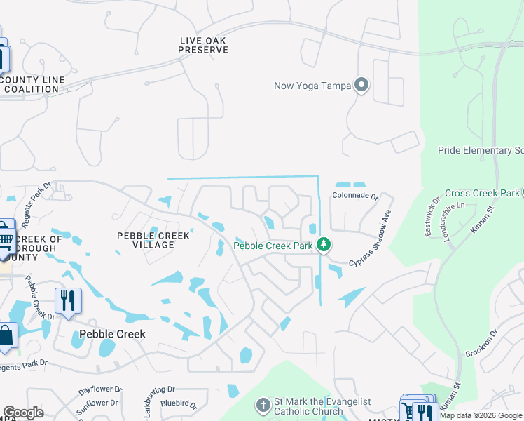 map of restaurants, bars, coffee shops, grocery stores, and more near 18504 Otterwood Avenue in Tampa