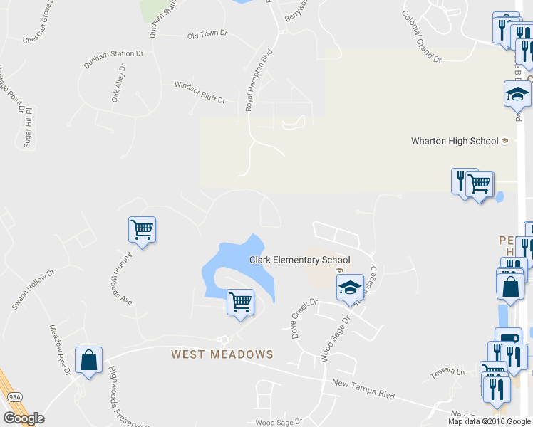 map of restaurants, bars, coffee shops, grocery stores, and more near 8359 Golden Prairie Drive in Tampa