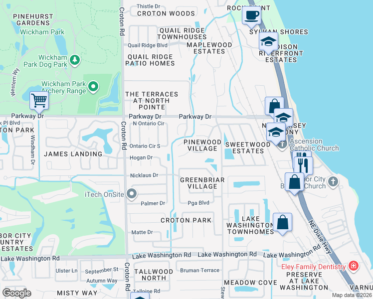 map of restaurants, bars, coffee shops, grocery stores, and more near 1720 Bluebird Court in Melbourne