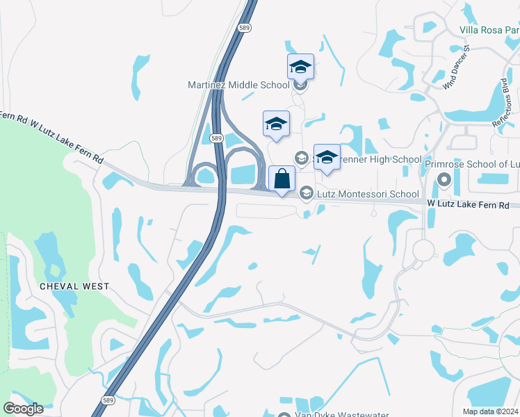 map of restaurants, bars, coffee shops, grocery stores, and more near 5528 Terrain De Golf Drive in Lutz