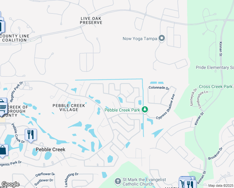 map of restaurants, bars, coffee shops, grocery stores, and more near 18504 Otterwood Avenue in Tampa