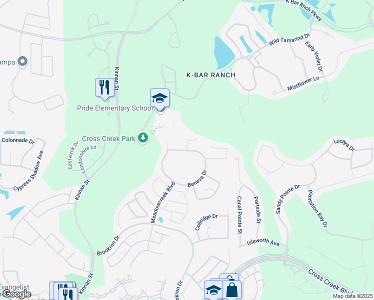 map of restaurants, bars, coffee shops, grocery stores, and more near 10601 Beneva Drive in Tampa
