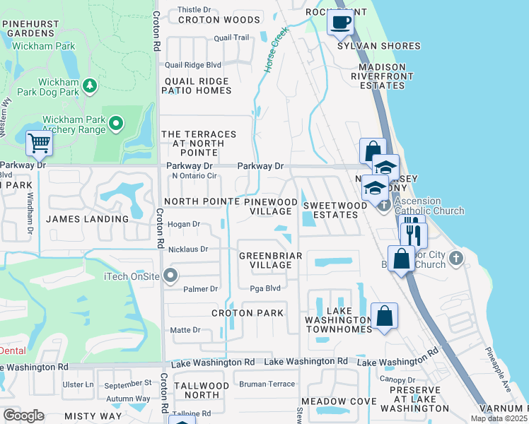 map of restaurants, bars, coffee shops, grocery stores, and more near 1693 Owl Lane in Melbourne