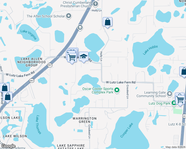 map of restaurants, bars, coffee shops, grocery stores, and more near 860 West Lutz Lake Fern Road in Lutz