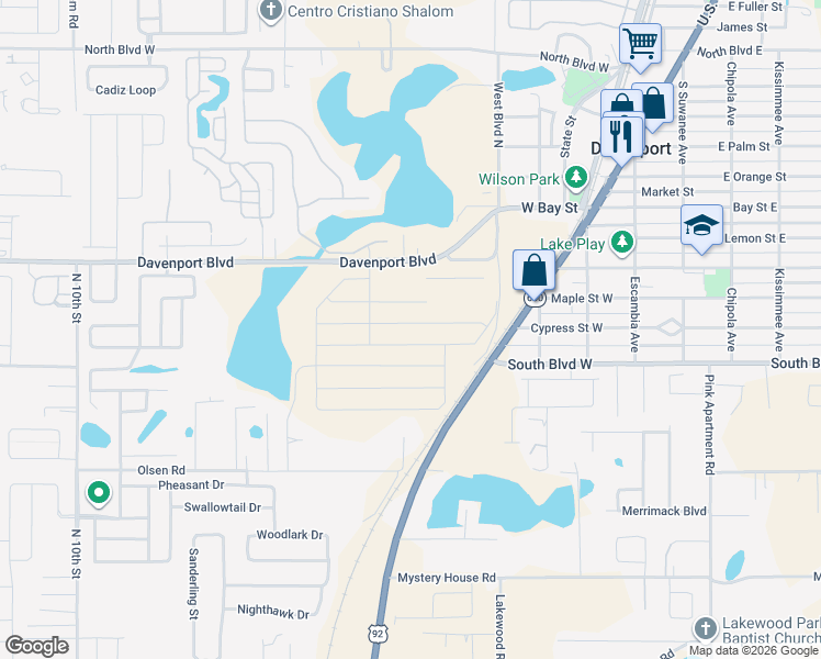 map of restaurants, bars, coffee shops, grocery stores, and more near 535 Davenport Boulevard in Davenport
