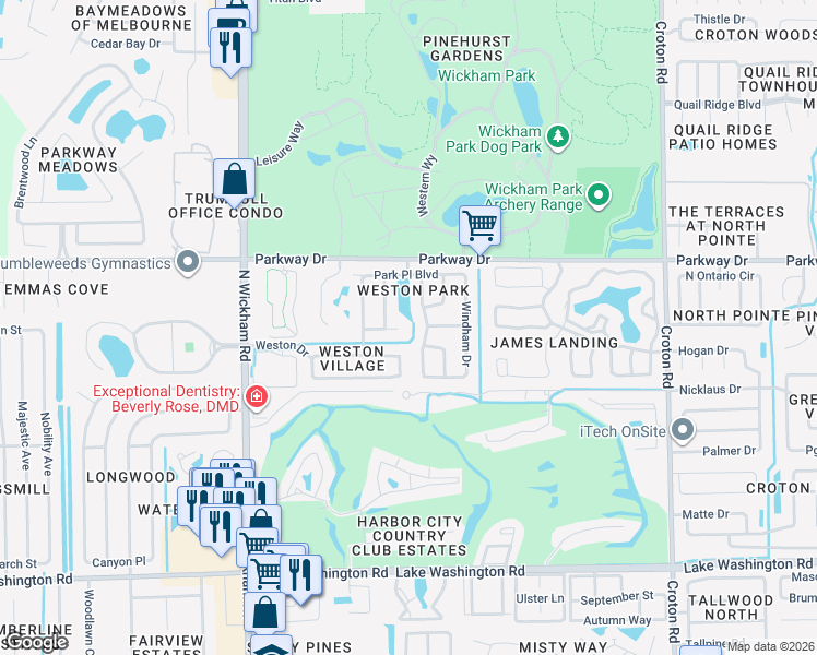 map of restaurants, bars, coffee shops, grocery stores, and more near 26373 Eliot Way in Melbourne