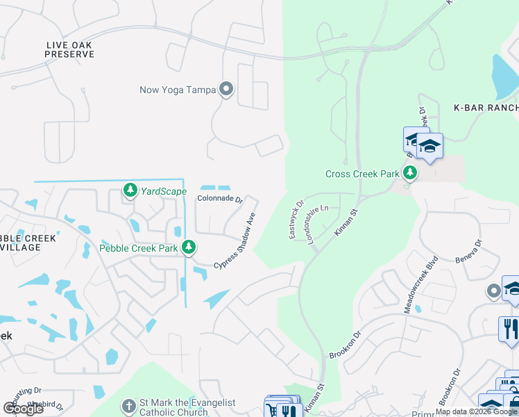 map of restaurants, bars, coffee shops, grocery stores, and more near 10017 Cypress Shadow Avenue in Tampa