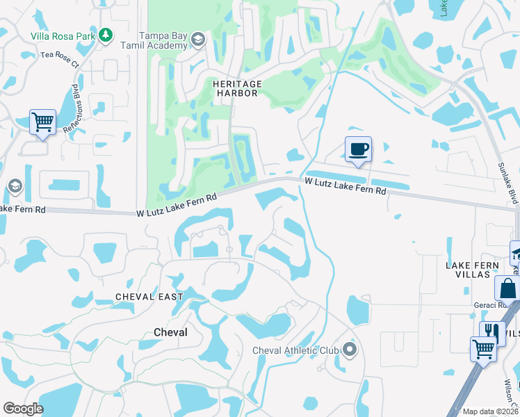 map of restaurants, bars, coffee shops, grocery stores, and more near 19106 Avenue Bayonnes in Lutz
