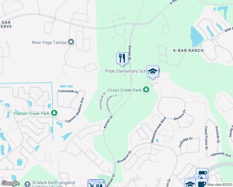 map of restaurants, bars, coffee shops, grocery stores, and more near 10105 Londonshire Lane in Tampa