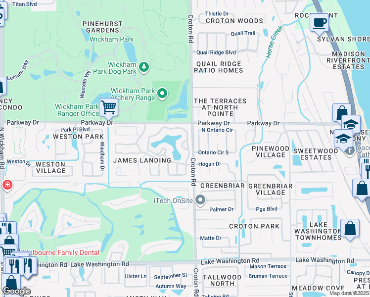 map of restaurants, bars, coffee shops, grocery stores, and more near 3052 Savannah Way in Melbourne