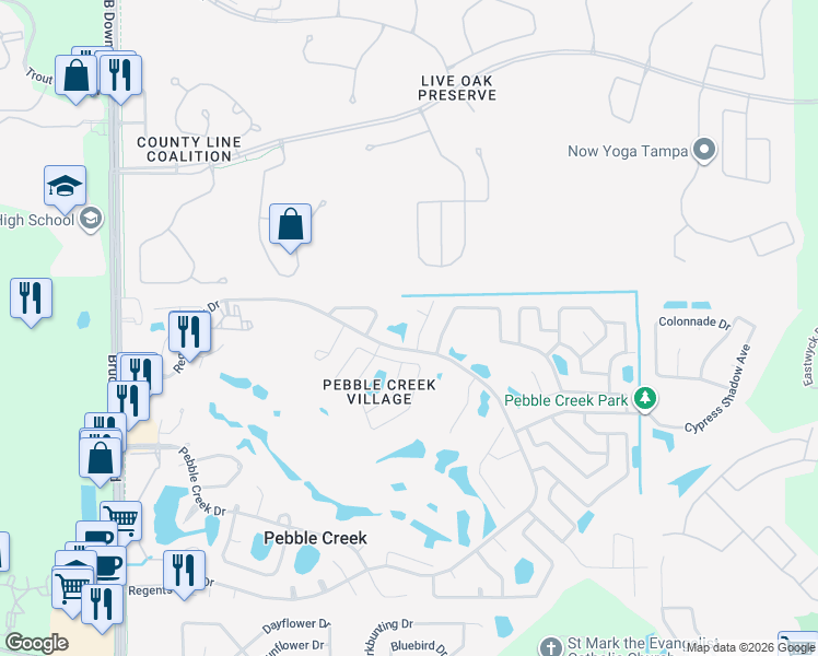 map of restaurants, bars, coffee shops, grocery stores, and more near 9639 Norchester Circle in Tampa